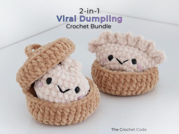 2-in-1 Viral Dumpling in Steamer Crochet Pattern: No Sew Bao Bun Amigurumi Plushie, Easy Beginner Kawaii Sensory Squishy Fidget Toy