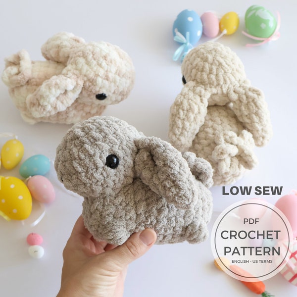 Low Sew Bunny Crochet Pattern, Easy Amigurumi Pattern, Easter Decor, Quick Crochet Project, DIY Rabbit Stuffed Animal, Digital Download PDF