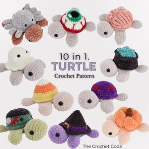 10 in 1 Halloween Turtle Crochet Pattern, No Sew Amigurumi Bundle, Halloween Crochet PDF, Turtle Plushie Pattern, Digital Download