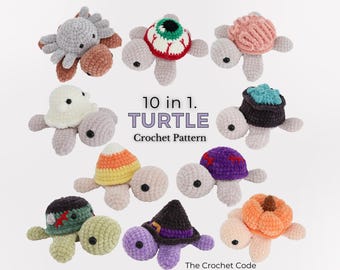 10 in 1 Halloween Turtle Crochet Pattern, No Sew Amigurumi Bundle, Halloween Crochet PDF, Turtle Plushie Pattern, Digital Download