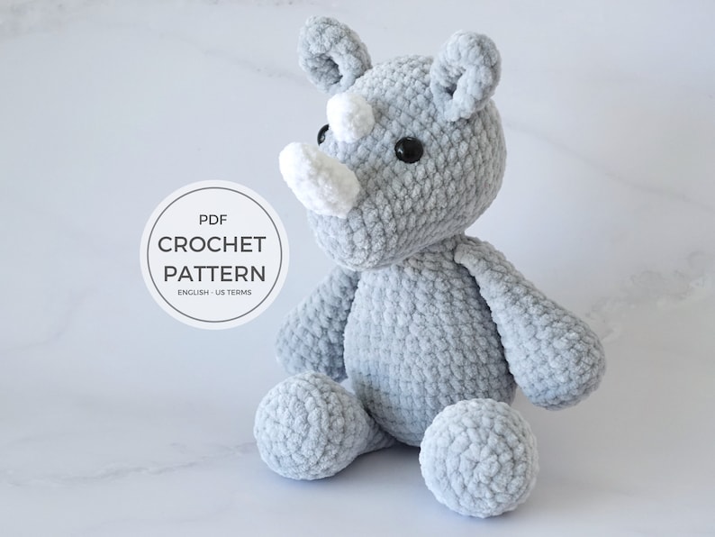 Cute and Easy Rhinoceros Crochet Amigurumi Pattern Instant Download for Handmade Toy image 1