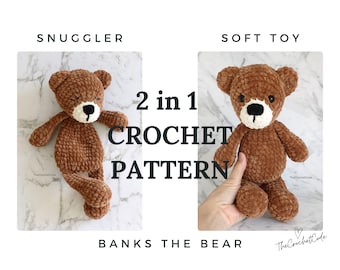 2 in 1 Bear Crochet Amigurumi Pattern - Crochet Your Own Lovey Snuggler or Stuffed Teddy Bear