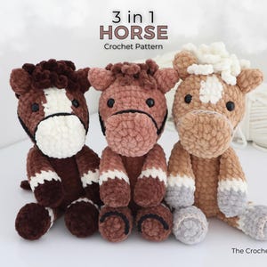3 in 1 Horse Crochet Pattern Bundle – Year of the Horse Amigurumi – Low Sew, Customisable Plush Pattern (PDF Download)