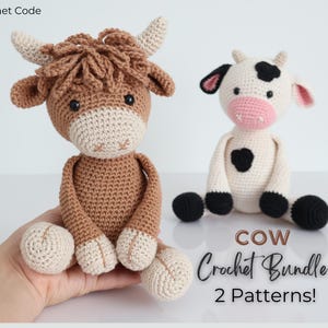 Highland & Dairy Cow Crochet Pattern Bundle – 2 Easy Amigurumi Plush Patterns – Beautiful Beginner Friendly PDF Digital Download