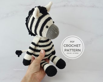 Crochet Zebra Stuffed Safari Animal Pattern - Cute Amigurumi Toy for Instant Digital Download