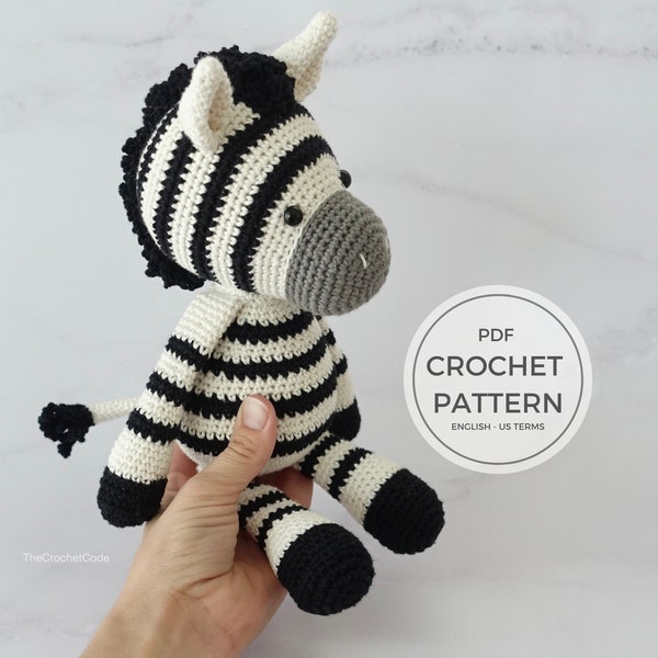 Crochet Zebra Stuffed Safari Animal Pattern - Cute Amigurumi Toy for Instant Digital Download