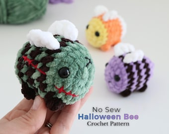 Mini Zombee Bee Crochet Pattern – No Sew Halloween Bee, Candy Corn Bee and Purple Bee, Quick and Easy Amigurumi Plushie