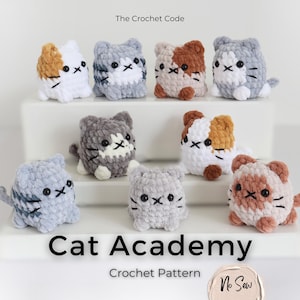 Cat Crochet Pattern PDF – Quick & Easy No-Sew Amigurumi Plush, Tabby, Tuxedo, Siamese, Calico, 9 Cat Variations, Instant Download