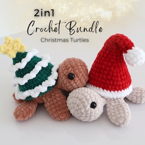 Christmas Turtle Crochet Pattern PDF: 2-in-1 Santa & Tree Amigurumi