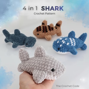 4-in-1 Shark Crochet Pattern Bundle – Amigurumi Sharks - Great White, Hammerhead, Leopard & Whale Shark – PDF Download