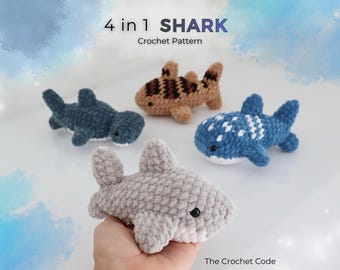 4-in-1 Shark Crochet Pattern Bundle – Amigurumi Sharks - Great White, Hammerhead, Leopard & Whale Shark – PDF Download
