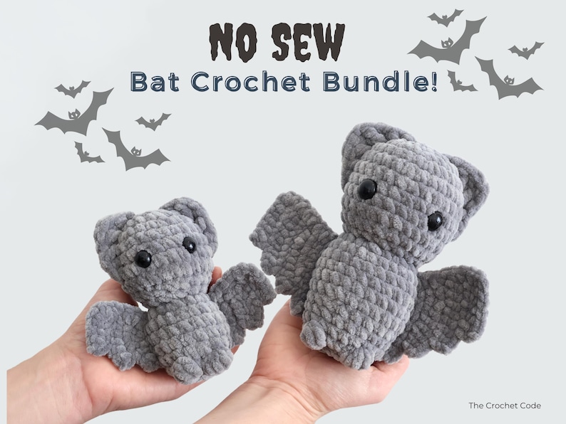 2-in-1 No Sew Bat Crochet Pattern – Halloween Amigurumi Plush PDF – Mama & Baby Bat – Easy Beginner Friendly DIY Pattern image 1
