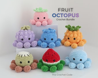 7 in 1 Fruit Octopus Crochet Pattern Bundle – No Sew Amigurumi Octopus Plush Animals (PDF Digital Download)