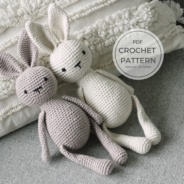 Bunny CROCHET PATTERN, amigurumi bunny rabbit, plush stuffed toy, crochet animals, PDF digital download, us terminology, printable (English)