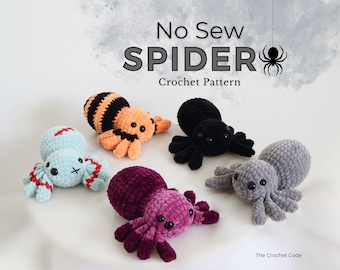 No Sew Spider Crochet Pattern – 4 Cute Halloween Amigurumi Plushies PDF, Easy Crochet Halloween Pattern, Beginner Friendly Tutorial