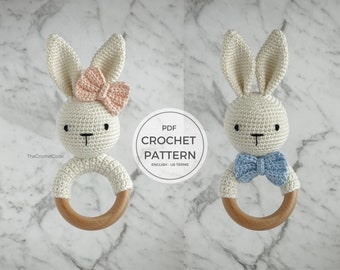 Crochet Bunny Rabbit Wooden Teething Ring Amigurumi Pattern with this Easy to Follow Easter Bunny Crochet Pattern