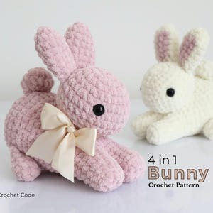 4 in 1 Crochet Bunny Pattern, Low Sew Amigurumi Pattern, Cute Easter Bunny Crochet Pattern Bundle, Easter Gift, Easy Plushie, PDF Pattern