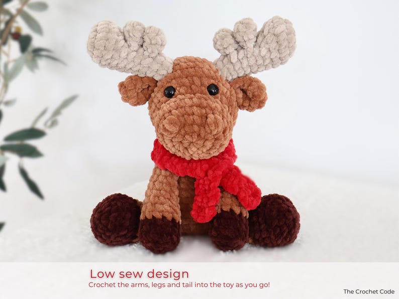 Crochet Moose Pattern: Low Sew Christmas Amigurumi Plushie (PDF Digital Download) image 7