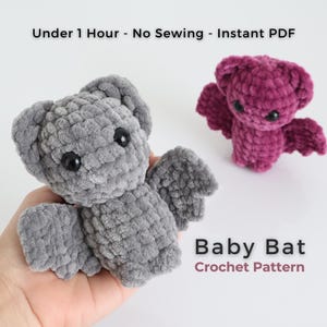 No-Sew Baby Bat Crochet Pattern – Quick Mini Plushie PDF, Kawaii Amigurumi, Keychain, Halloween Decor, Easy Beginner, Small Bat Pattern