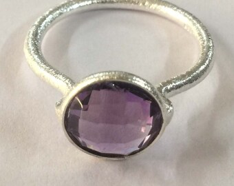 Jewels House Brazilian Amethyst Oval Gemstone Silver Plated Handmade Blue Stone Filigree Ring US-8.5
