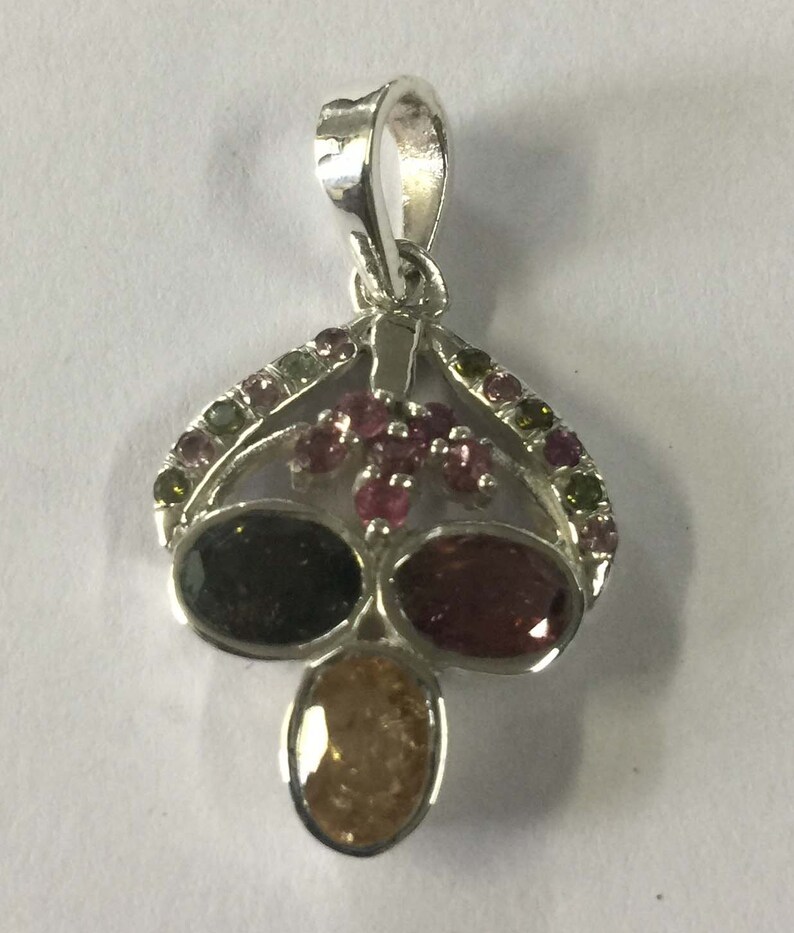 Multi Color Tourmaline Pendant Tourmaline Pendant Silver Pendant Natural Tourmaline Small Round /& Big Oval 925 Sterling Silver Pendant