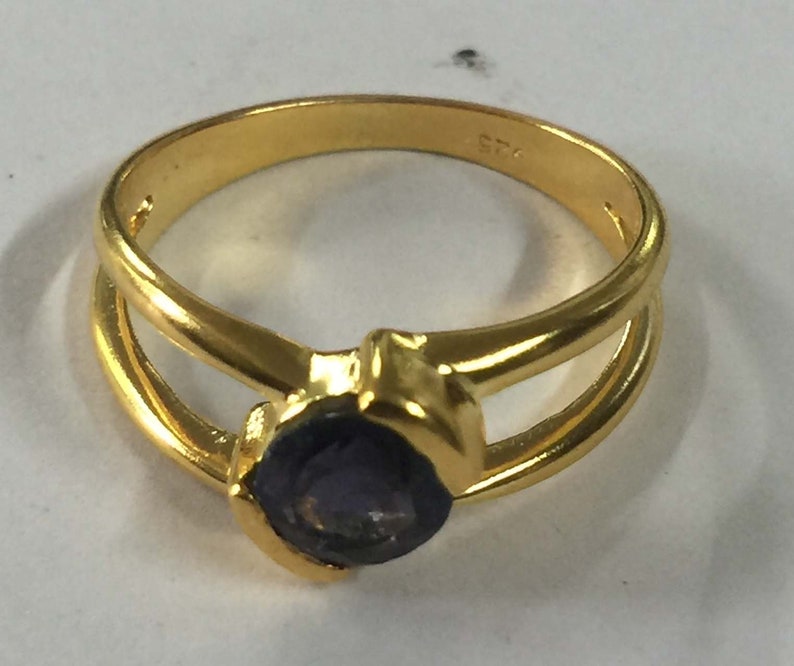 Iolite Round Cut Stone two Band 925 Sterling Silver 18 crt Gold Plated Ring Handmade Cut Stone Ring silver Iolite Cut Ring Cut Stone Ring