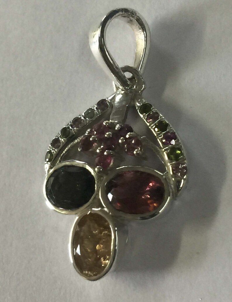 Multi Color Tourmaline Pendant Tourmaline Pendant Silver Pendant Natural Tourmaline Small Round /& Big Oval 925 Sterling Silver Pendant