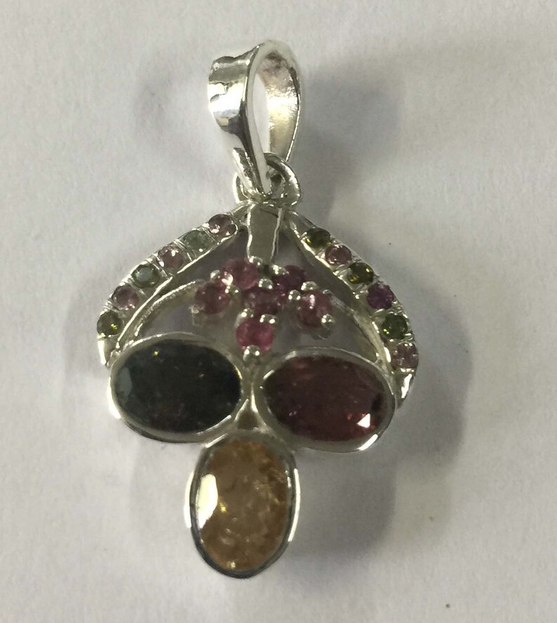 Multi Color Tourmaline Pendant Tourmaline Pendant Silver Pendant Natural Tourmaline Small Round /& Big Oval 925 Sterling Silver Pendant