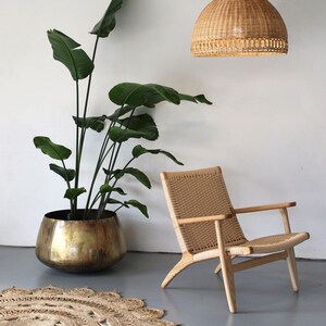 Sillón de mediados de siglo de ratán tejido a mano y madera de fresno natural, silla de madera, silla hecha a mano