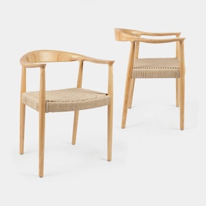 Sedia da pranzo marocchina – Struttura in legno massello di frassino con seduta in corda di carta intrecciata a mano – Stile scandinavo di metà secolo, sedia in legno, sedia fatta a mano
