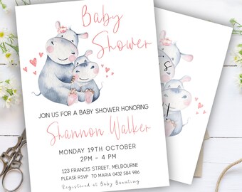 hippo baby shower invitations