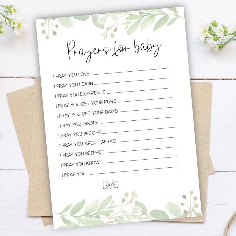 Prayers for Baby Card Baby Shower Activity Religious Etsy Australia