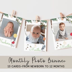 Boys 1st Birthday Sign Instant Download Winnie Pooh First Birthday Milestone Poster Blue Yellow Floral Memory Board Editable Template