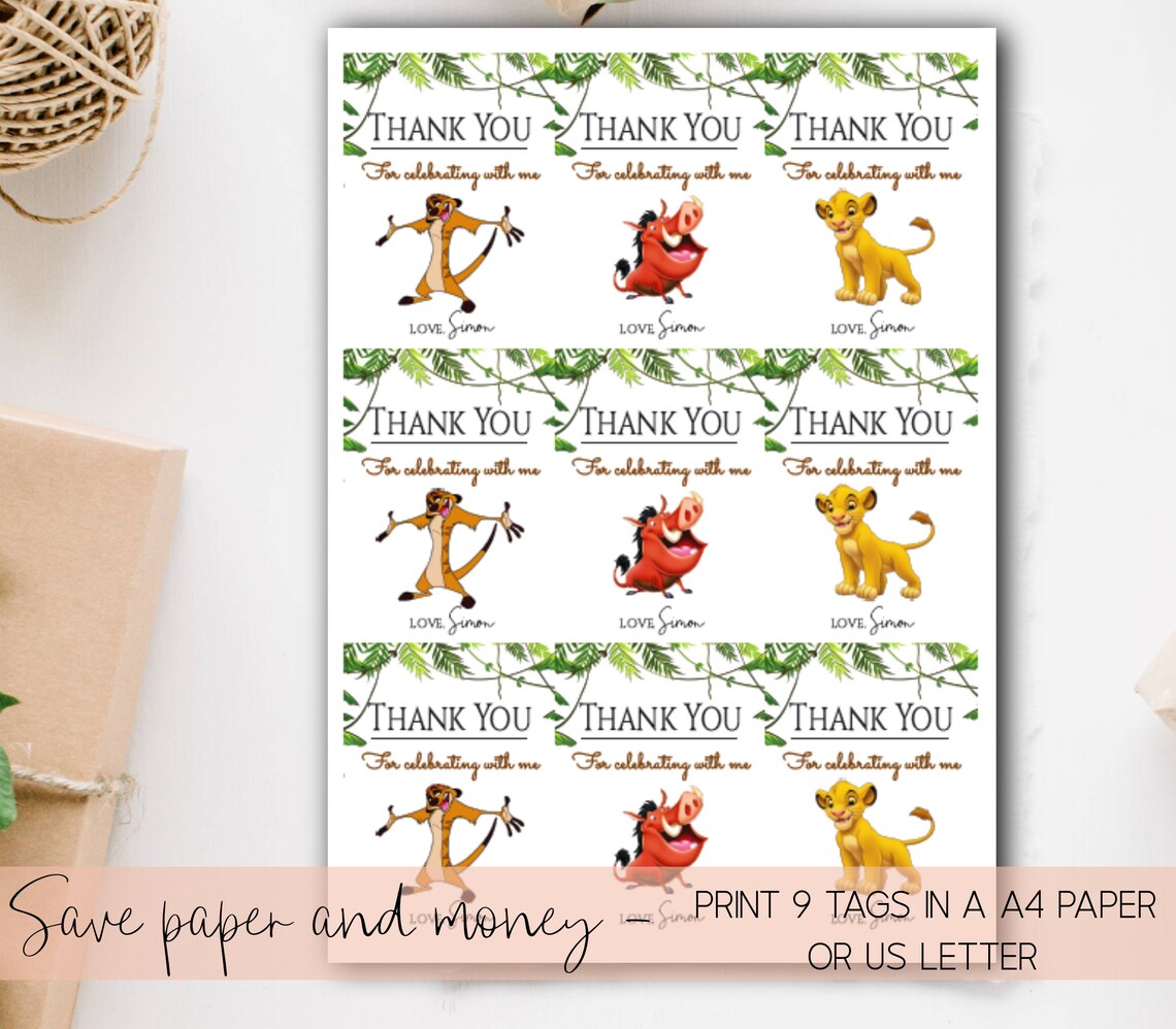 Lion King Favour Tag Lion King Thank You Tag Gift Tag Etsy