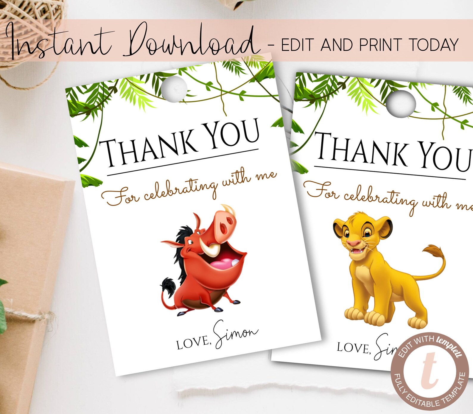 Lion King Favour Tag Lion King Thank You Tag Gift Tag - Etsy