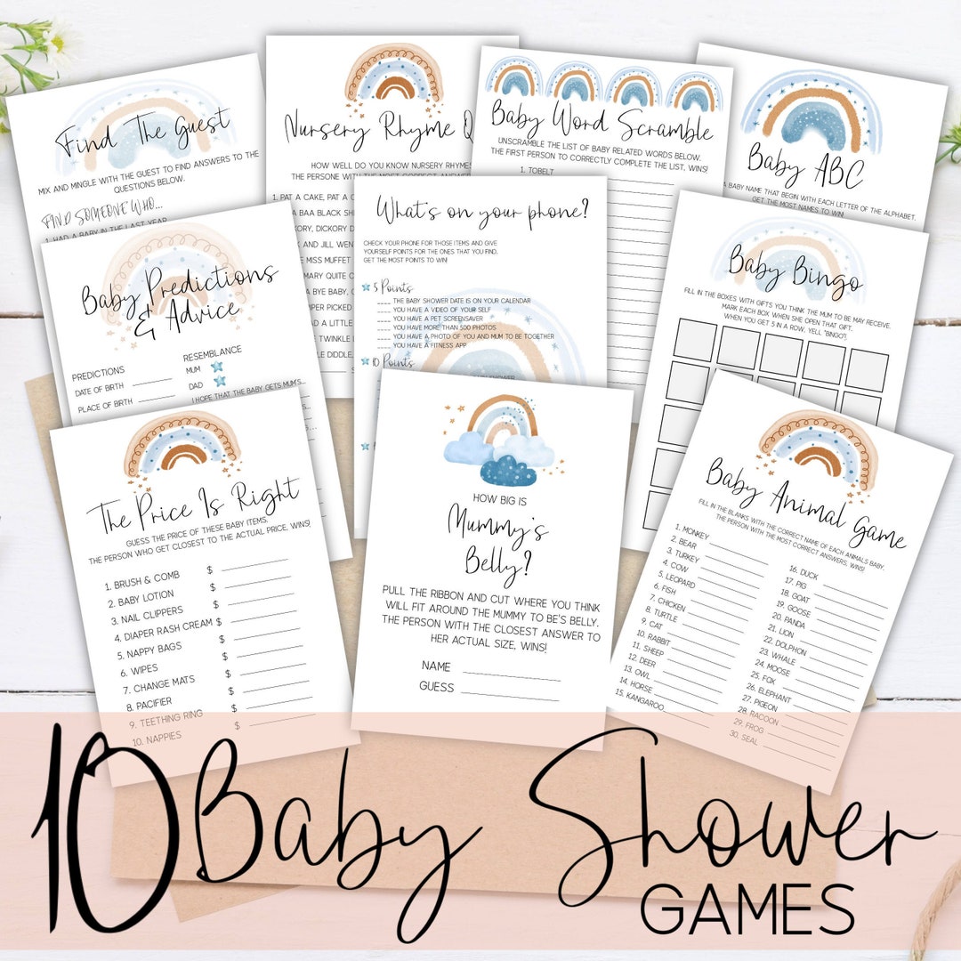 Baby Shower Game Bundle 10 Baby Shower Games Rainbow Baby Etsy Australia