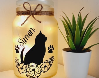 Cat Night Light: Frosted Jar, Cat Lover Gift, personalised cat present