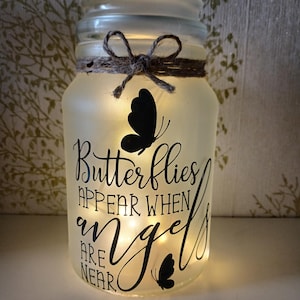 memorial gift, memorial night light, butterflys appear quote light jar, in loving memory gift.