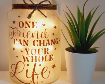 friend light jar, friend gift, best friend present, night light, besties gift, friends forever, friend quote gift.