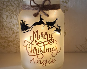 Personalised Christmas Light Jar, Reindeer Decoration, reindeer gift.