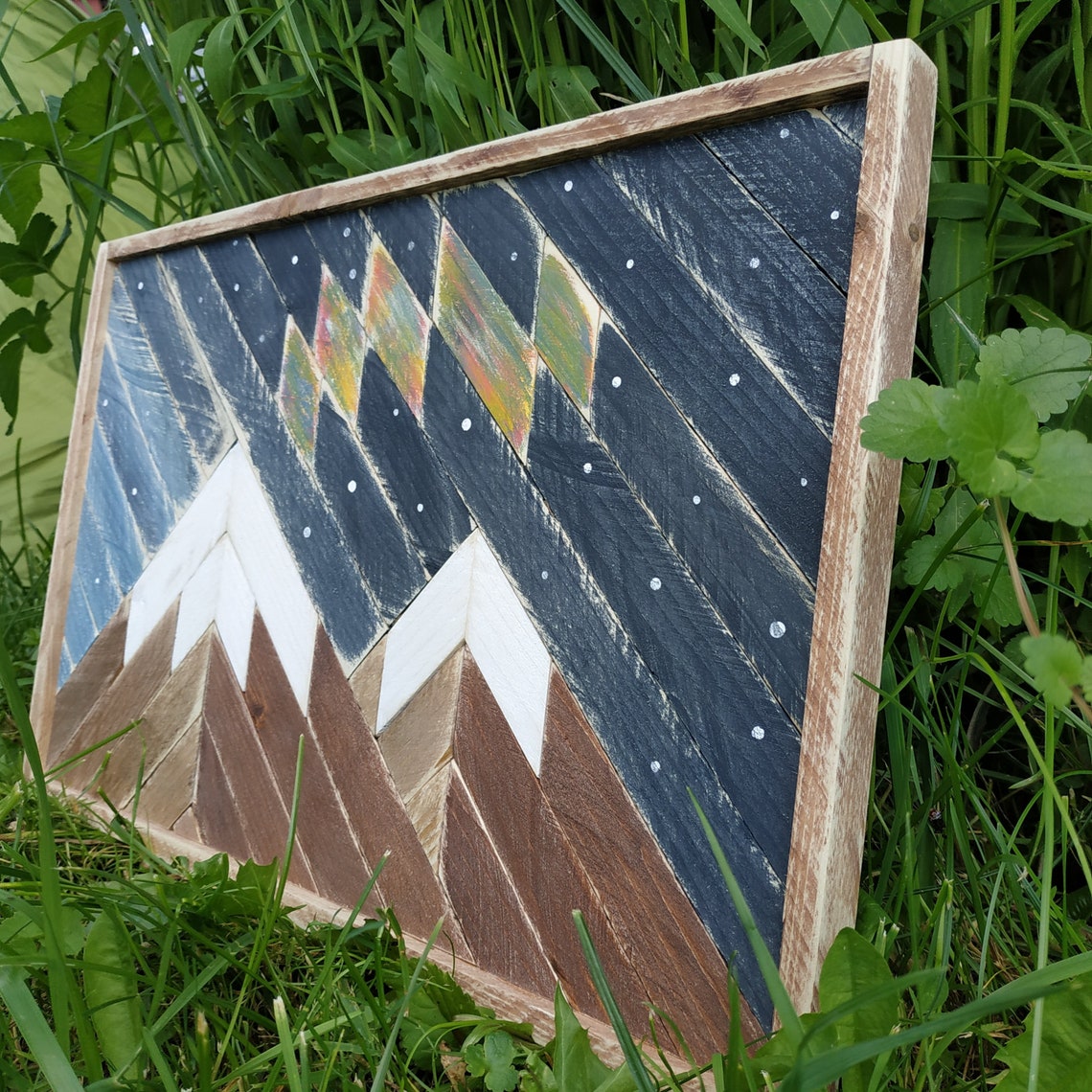 Wooden mountain wall art wood Geometric wall art Rustic wooden Etsy