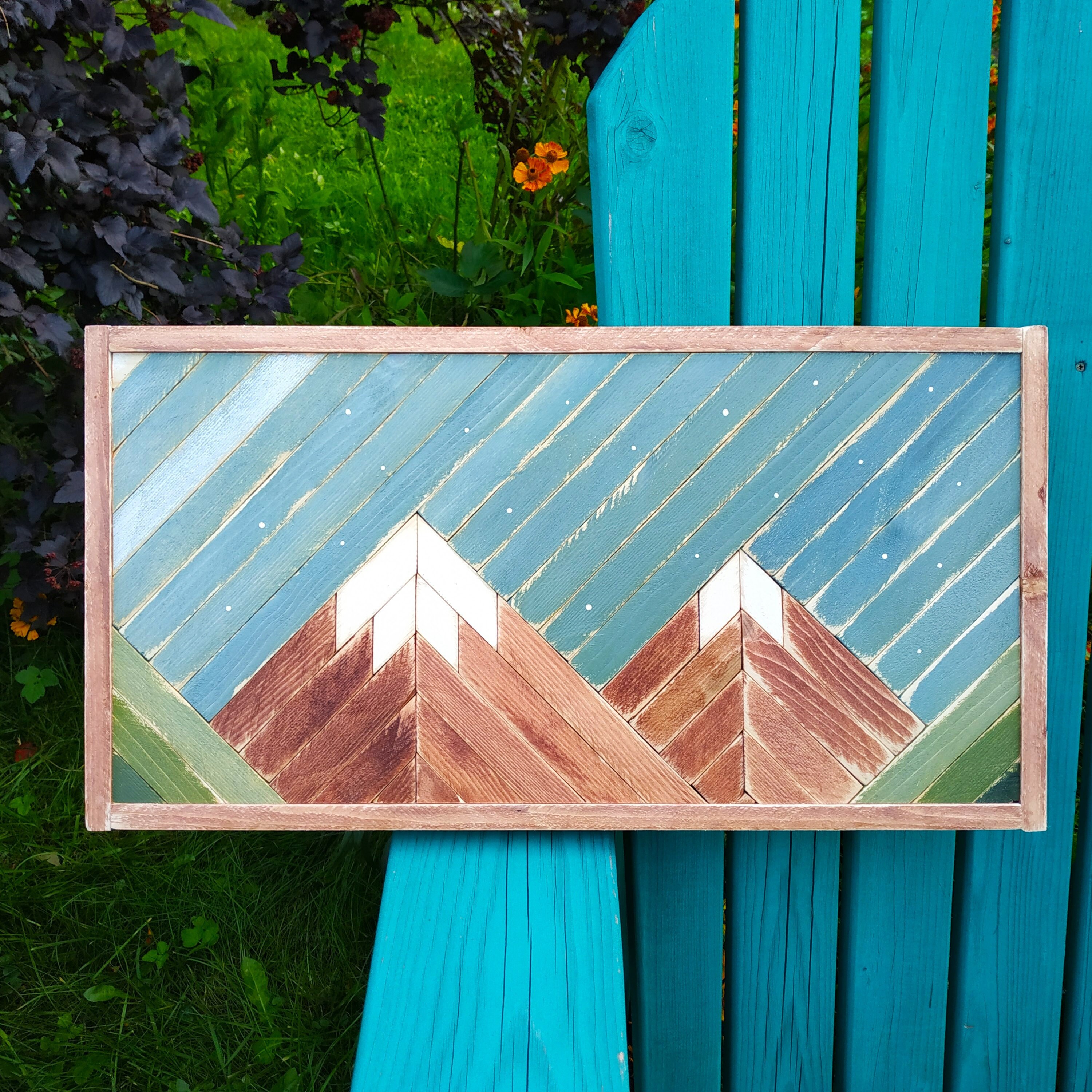 Wooden mountain wall art wood Geometric wall art Rustic wooden Etsy