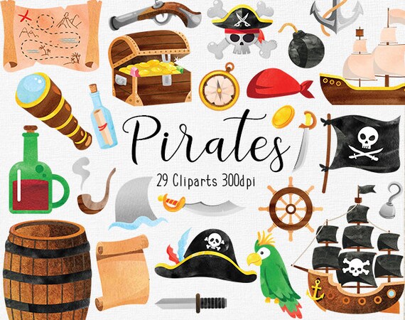 Pirate Elements Clipart Collection Adventure Ocean Sea Ship Etsy