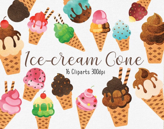 Watercolor Ice Cream Sundae Clipart Collection Summer Day Etsy