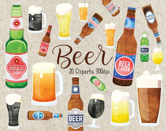 Download Watercolor Beer Bar Bottle Glass Drink Clipart Set Flat Mug Etsy