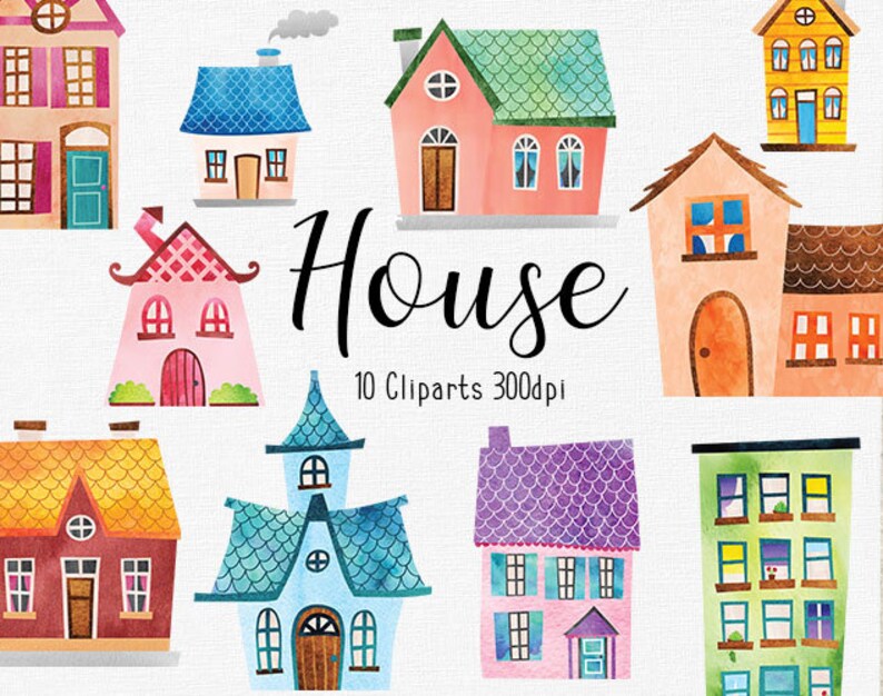 Watercolor House Illustration Clipart Collection Building Etsy