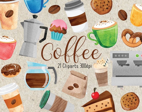 Download Watercolor Coffee Beverages Clipart Collection Hot Mug Bean Etsy