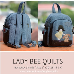 Backpack &quot;Size L&quot; sewing pattern, Cute Girl Quilts Applique, Pattern Only, PDF pattern INSTANT DOWNLOAD, See the video tutorial on YouTube!
