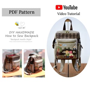 Backpack Sewing Pattern Only, PDF pattern INSTANT DOWNLOAD, See the video tutorial on YouTube !