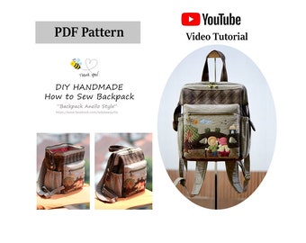 Backpack Sewing Pattern Only, PDF pattern INSTANT DOWNLOAD, See the video tutorial on YouTube !